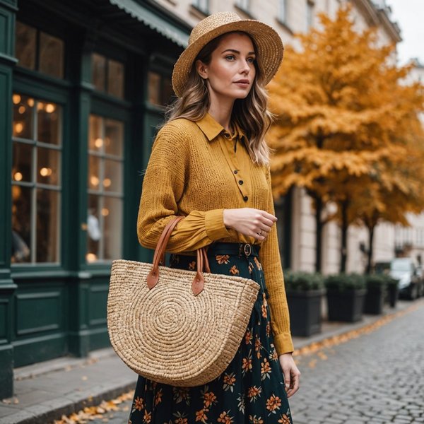 Comment marier des sacs en paille avec des tenues d'automne?